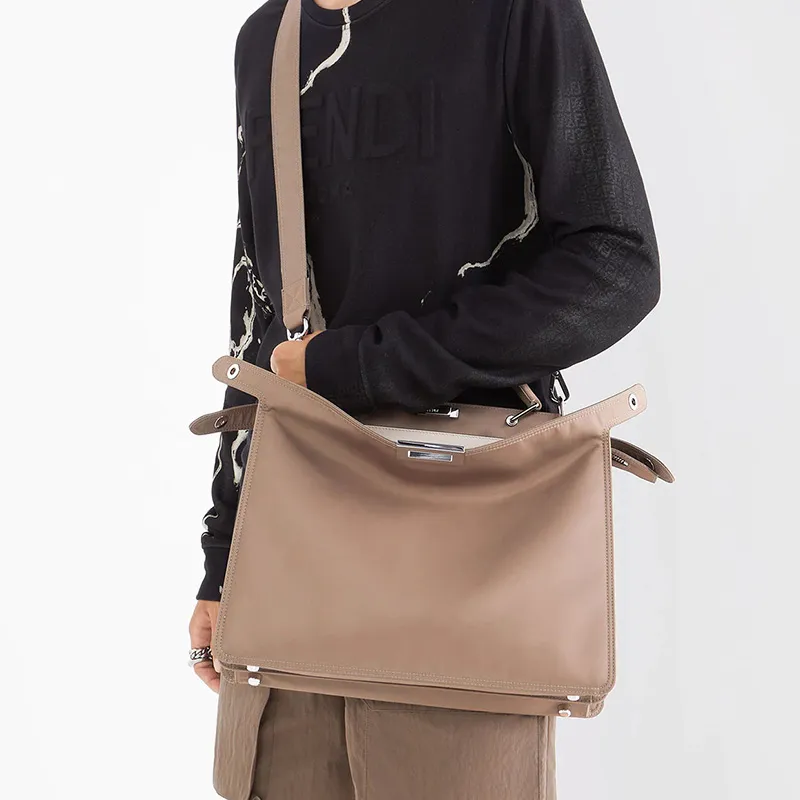 FENDI Peekaboo ISeeU Polyamide Shoulder Bag, Crossbody Bag, Handbag Medium Size Men's Beige-5