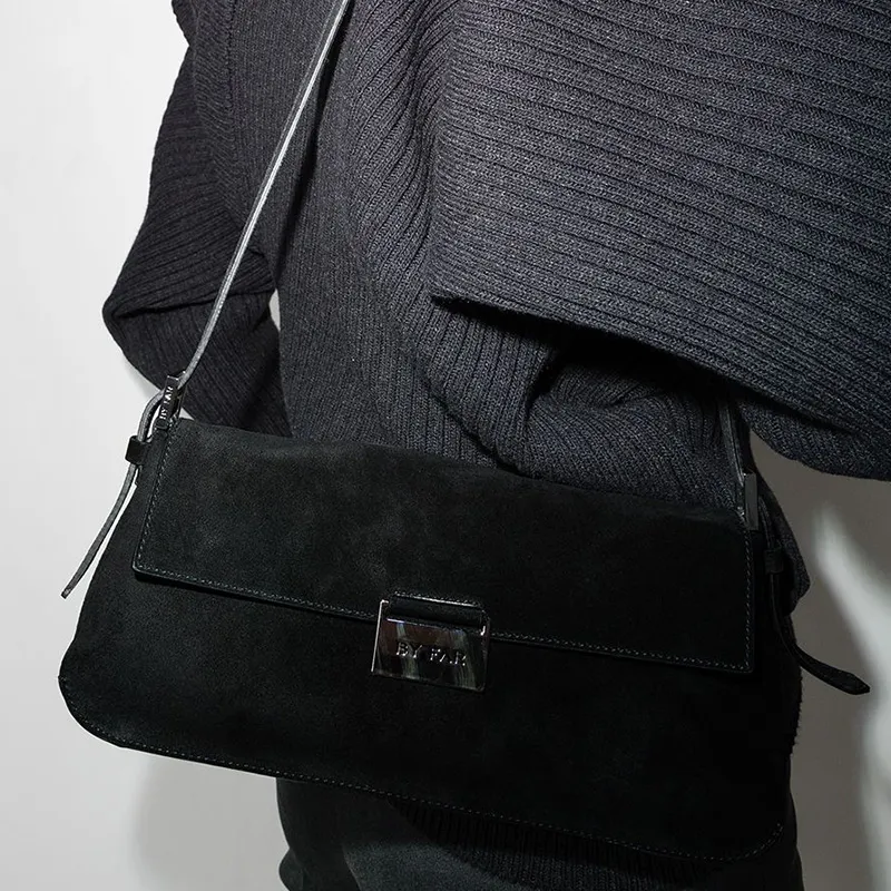 By Far Matilda Suede Fabric Shoulder Bag Women's Black-4