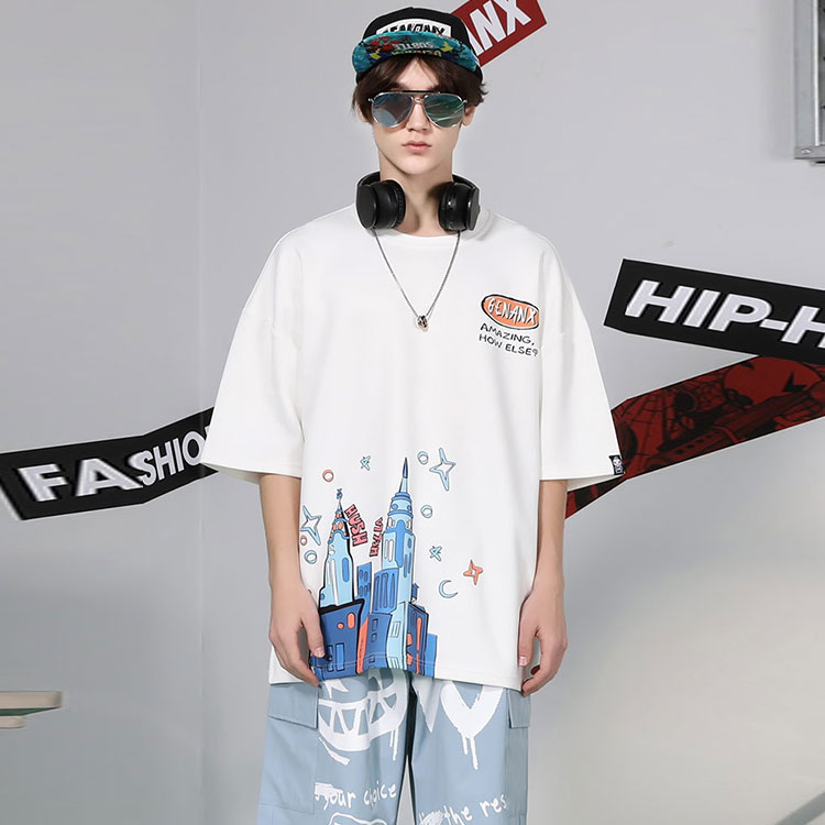 GENANX 柄プリントTシャツ ペイント unisex Genanx Unisex Oversized Graphic Tee Letter Print T-Shirt