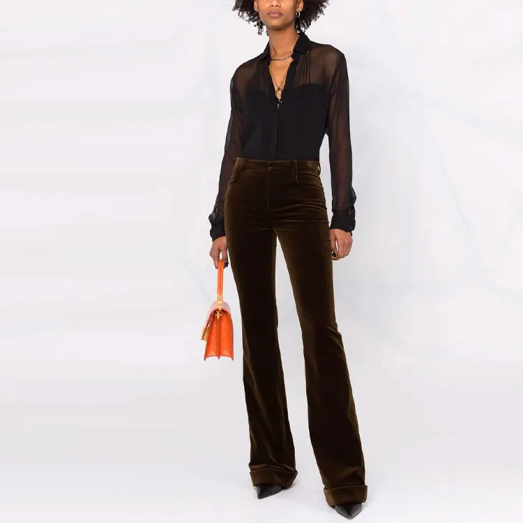 SAINT LAURENT Flared Velvet Trousers-1