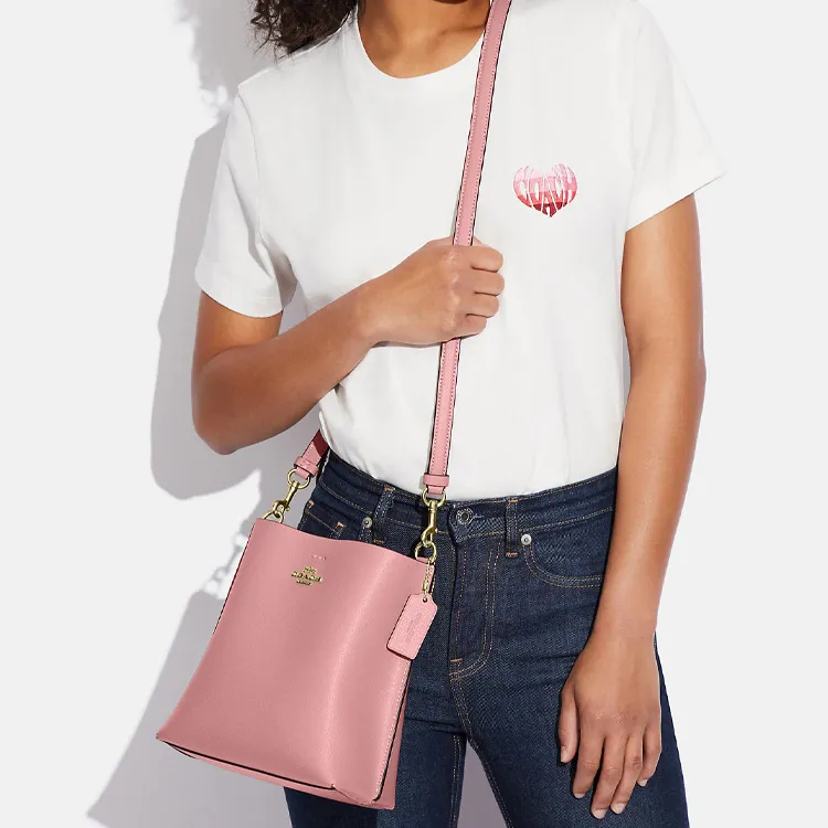 COACH Mollie Leather One Shoulder Handbag, Crossbody Bag Small Size Women's Pink-3