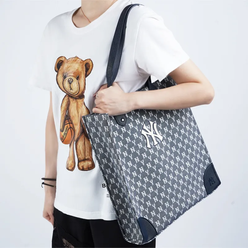 MLB Monogram Collection Polyester Tote Bag Shopping Bag Combo One Shoulder Handbag Large Size Unisex Blue-5