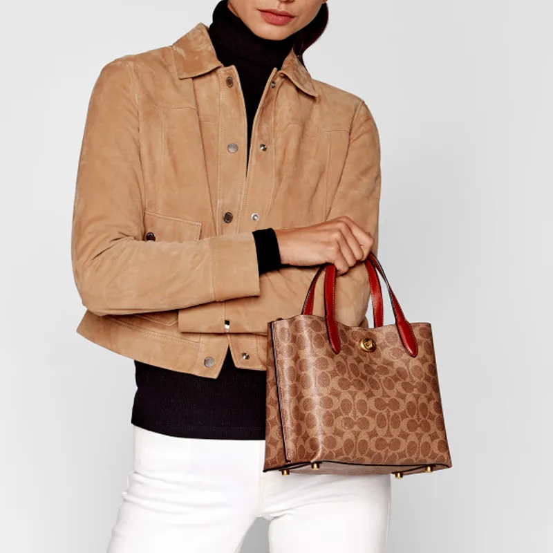 COACH Willow Leather Tote Bag Shopping Bag Shoulder Bag Crossbody Bag Handbag Medium Size Women's Brown Red-4