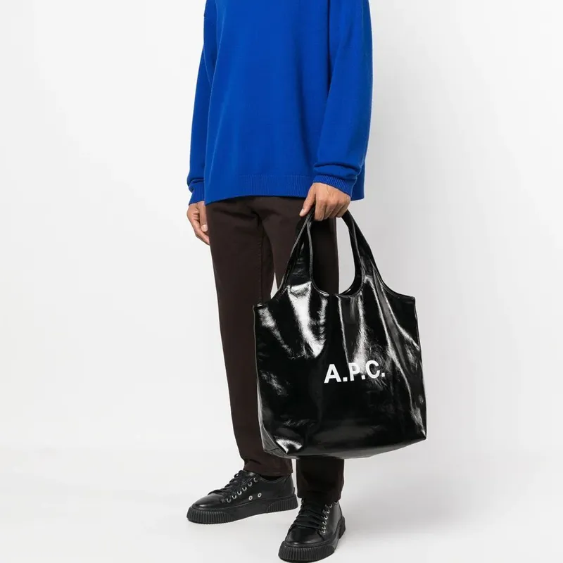 A.P.C Polyurethane With Wool Tote Bag, Shopping Bag, Handbag Unisex Black-5