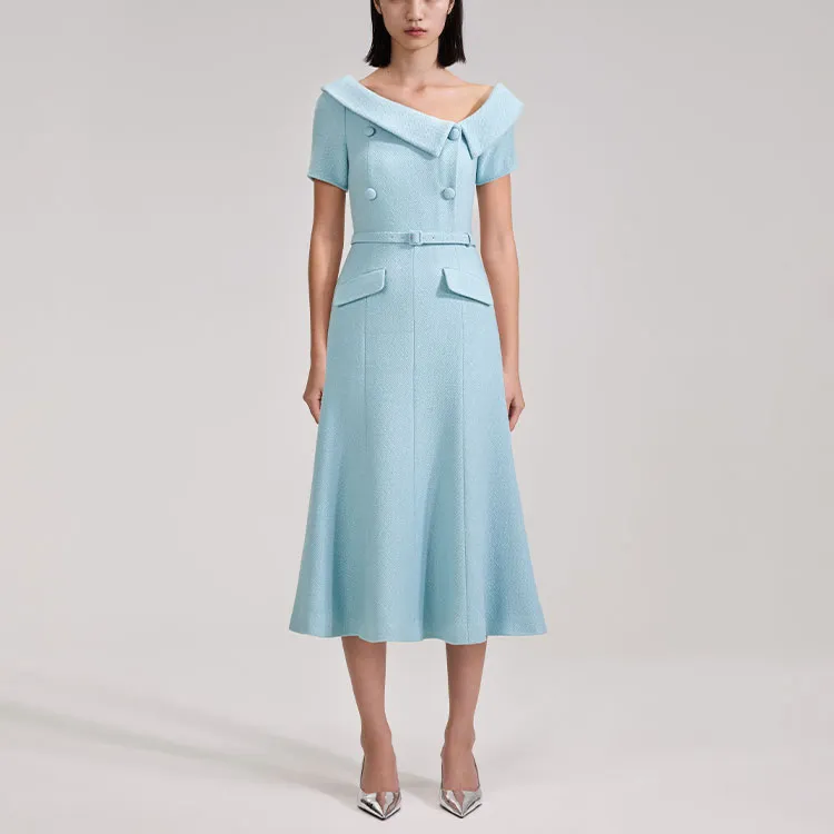 Self portrait Short Sleeved Dress Women's Misty Blue-1