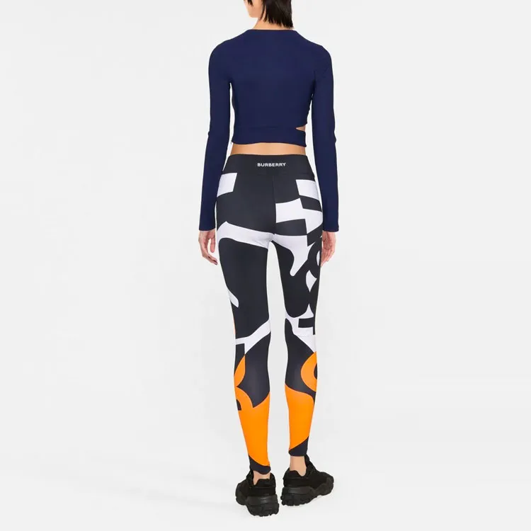 Burberry High Waisted Graphic Print Leggings Black/White/Orange-2