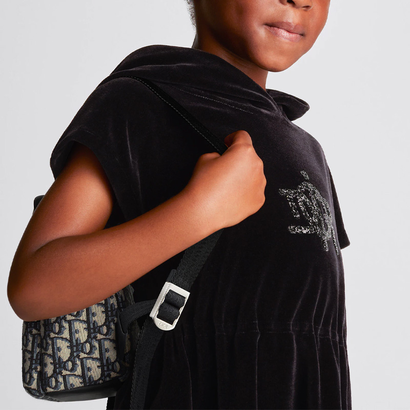 DIOR Cow Leather Backpack Mini Kids' Beige/Blue - POIZON