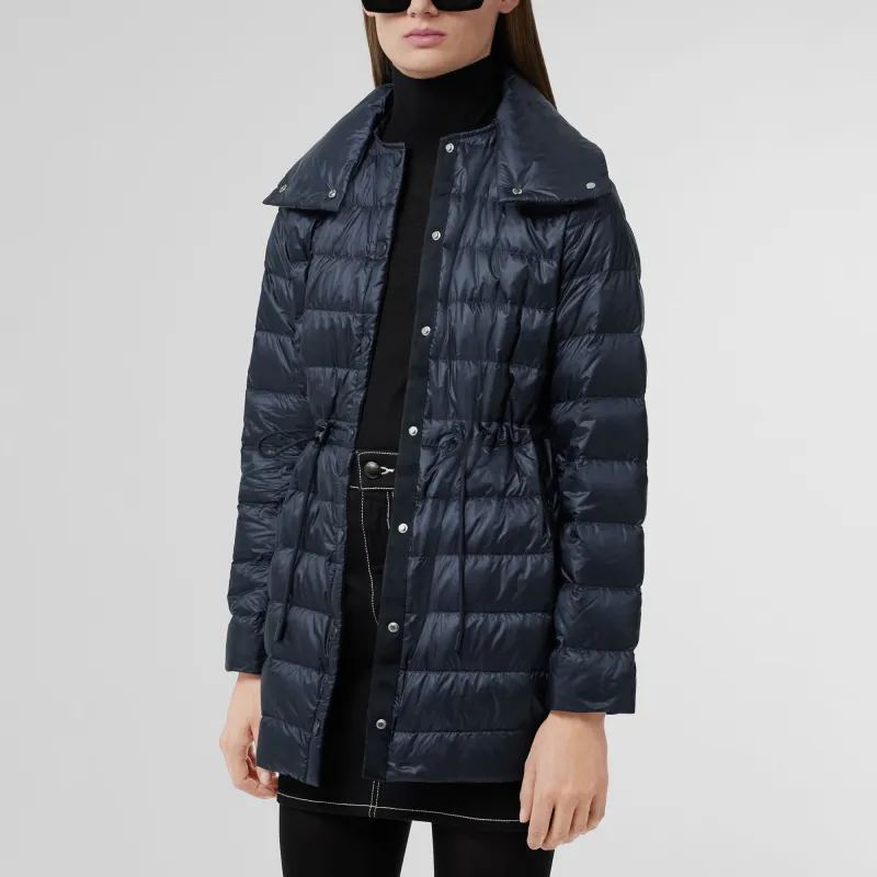 Burberry Solid Color Lapel Mid-Length Down Jacket Women's Midnight Blue-3