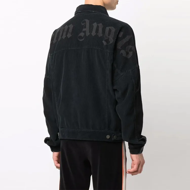 PALM ANGELS FW21 Corduroy Logo Denim Jacket Black-1