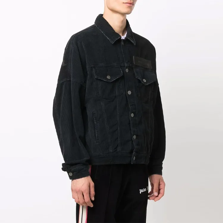 PALM ANGELS FW21 Corduroy Logo Denim Jacket Black-3