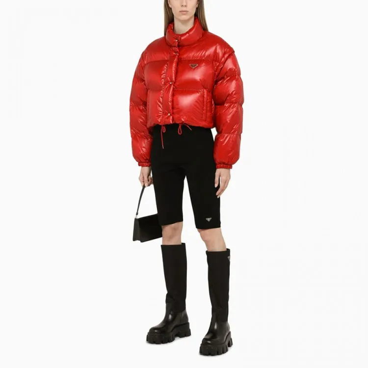 PRADA FW22 Solid Color Stand Collar Loose Fit Down Jacket Women's Red-2