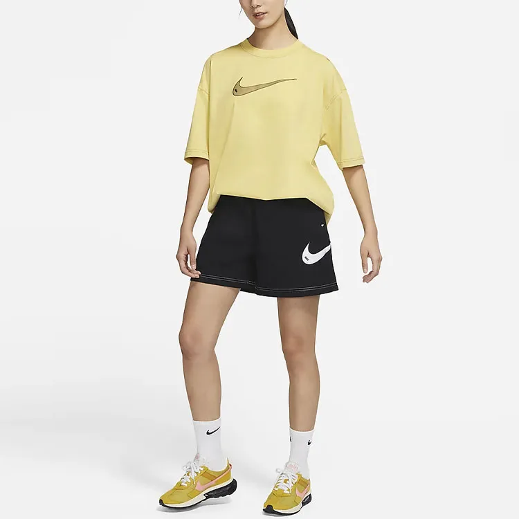 Nike SS22 Sportswear Swoosh Logo Print Retro Crewneck T-Shirt 'Light Yellow'-4