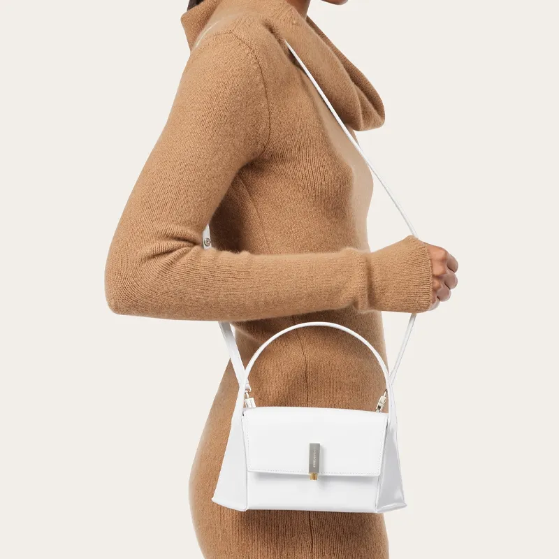 FERRAGAMO Brushed Cow Leather Handbag, Shoulder Bag Trumpets Women's White-6