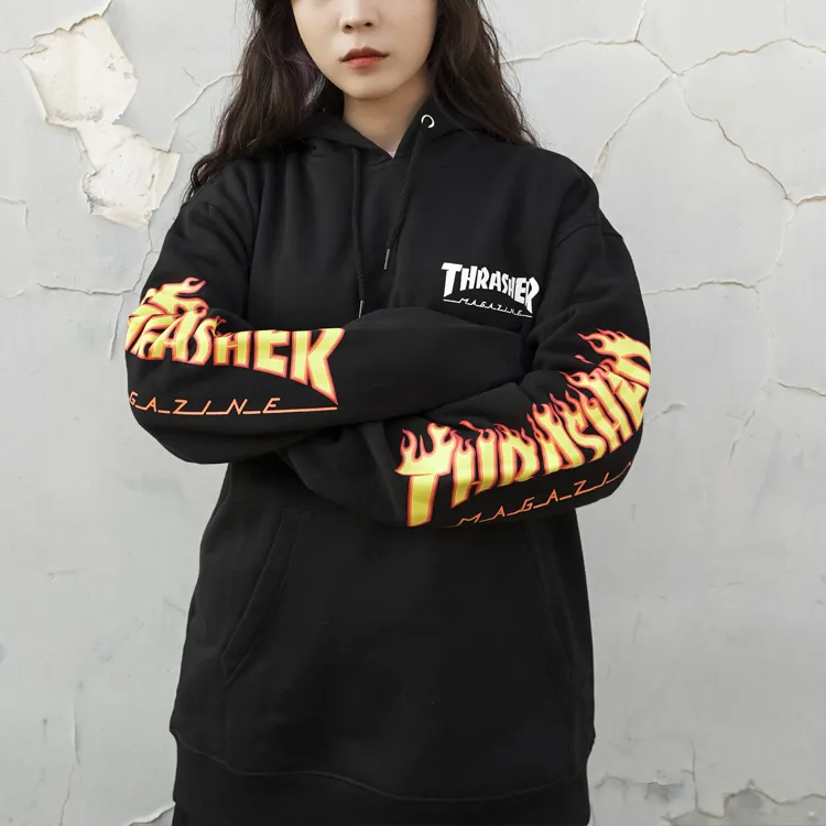 Thrasher Sweatshirt Japan Version Unisex Black Yellow Fire-1