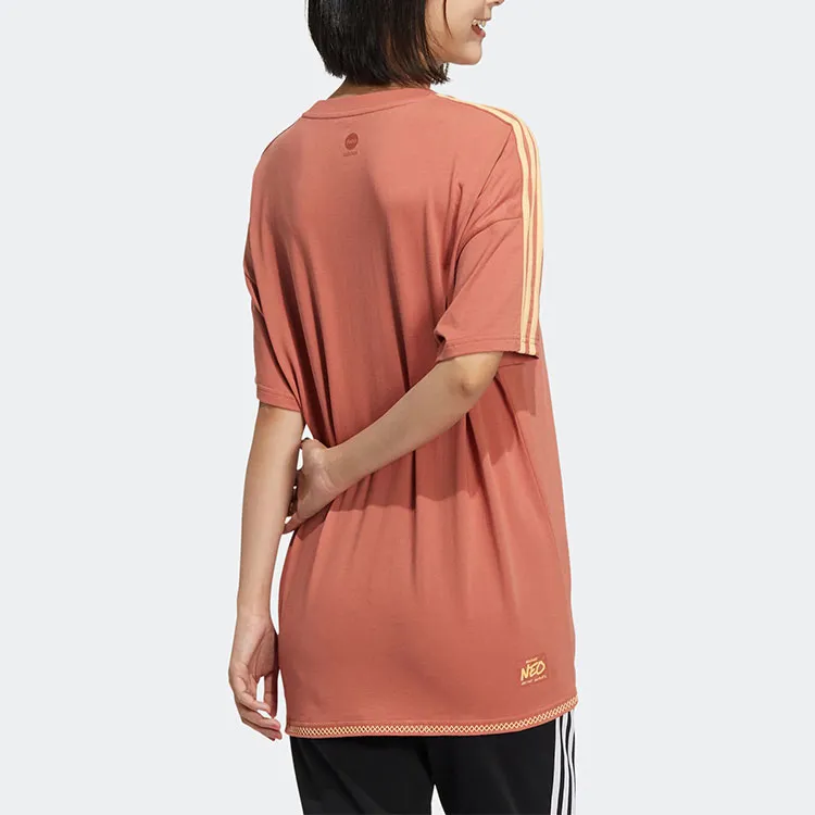 Adidas Neo Drop Shoulder Sleeve T Shirt Women's Brown Red-2