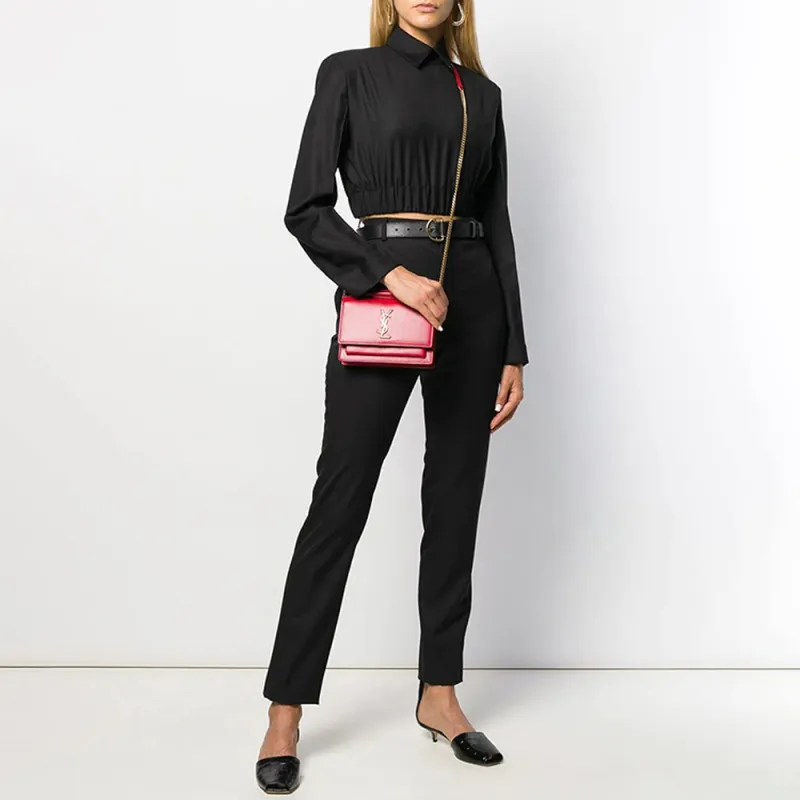 SAINT LAURENT SUNSET Smooth Cow Leather Sunset Bag One Shoulder Handbag Crossbody Bag Regular Women's Red-6