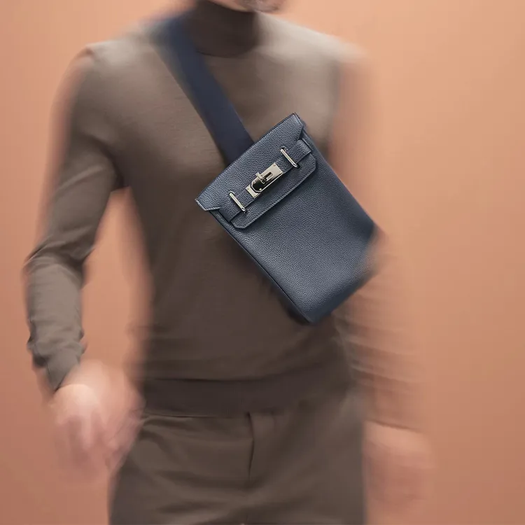 HERMES Hac A Dos Togo Calfskin Shoulder Bag Crossbody Bag Small Size Men's Bleu Nuit Midnight Blue-4