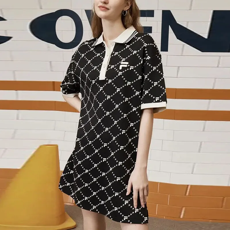FILA FUSION FOB Series Short Sleeved Dresses Women's Black-4