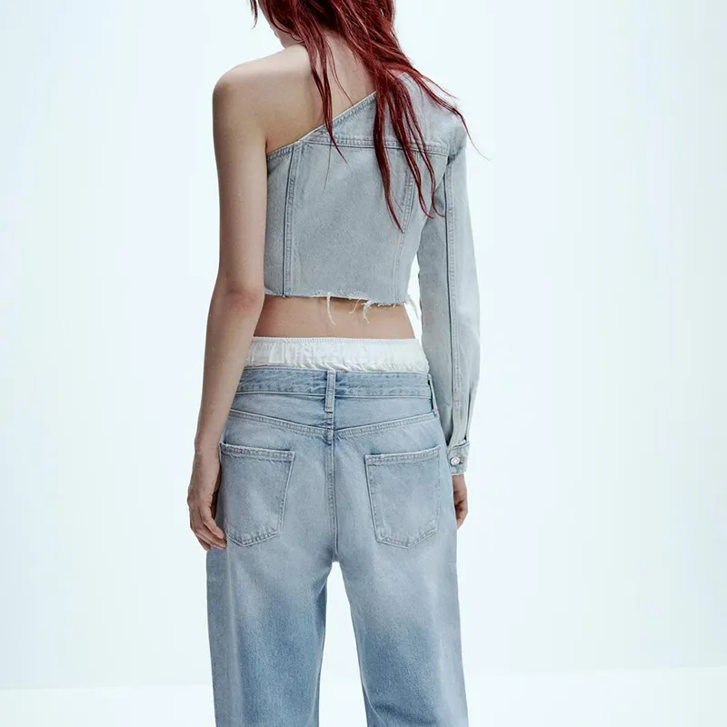 ZARA Crop Tops Women's Blue-3