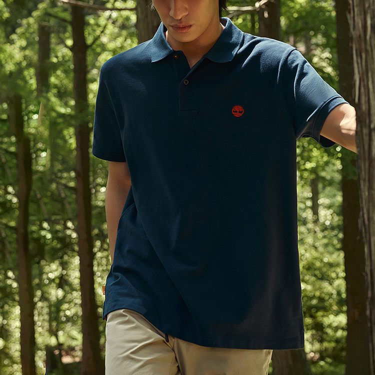 ■Timberland■ Men's Small Logo Polo Short Sleeve Dark Sapph Timberland Polo Shirts Men Dark Sapphire - POIZON