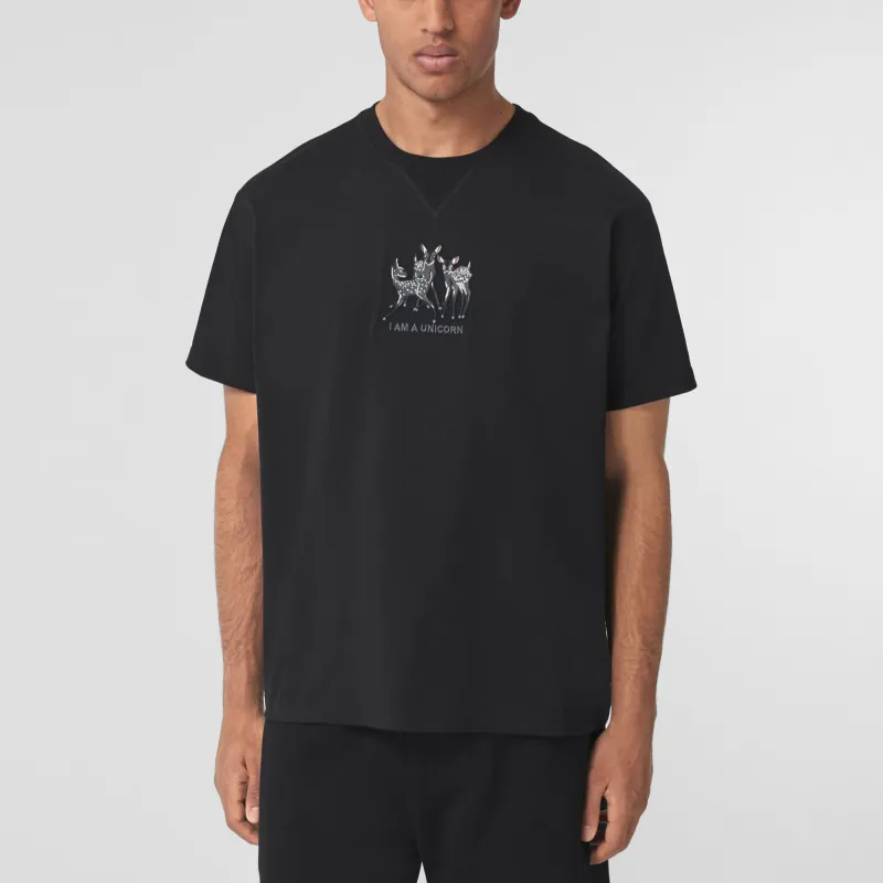 Burberry Embroidered Deer Cotton Oversized T Shirt-3