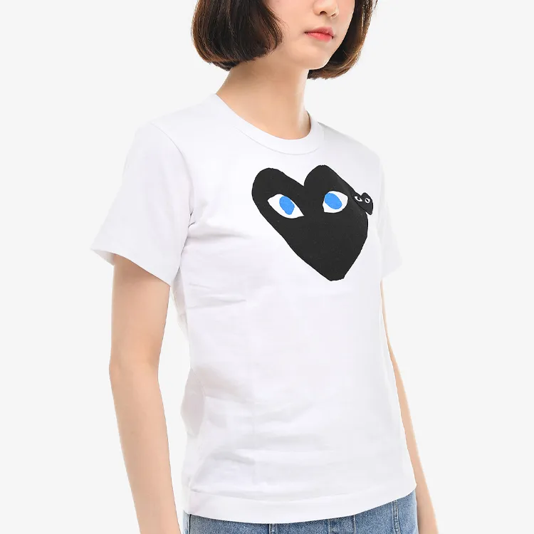 Comme Des Garcons Play Women's Black Heart Blue Eyes T shirt White-1