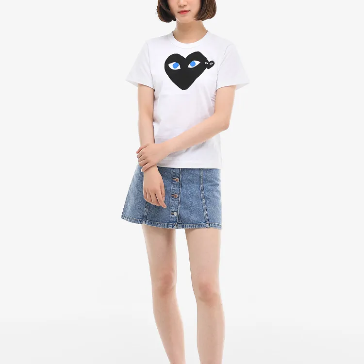 Comme Des Garcons Play Women's Black Heart Blue Eyes T shirt White-2