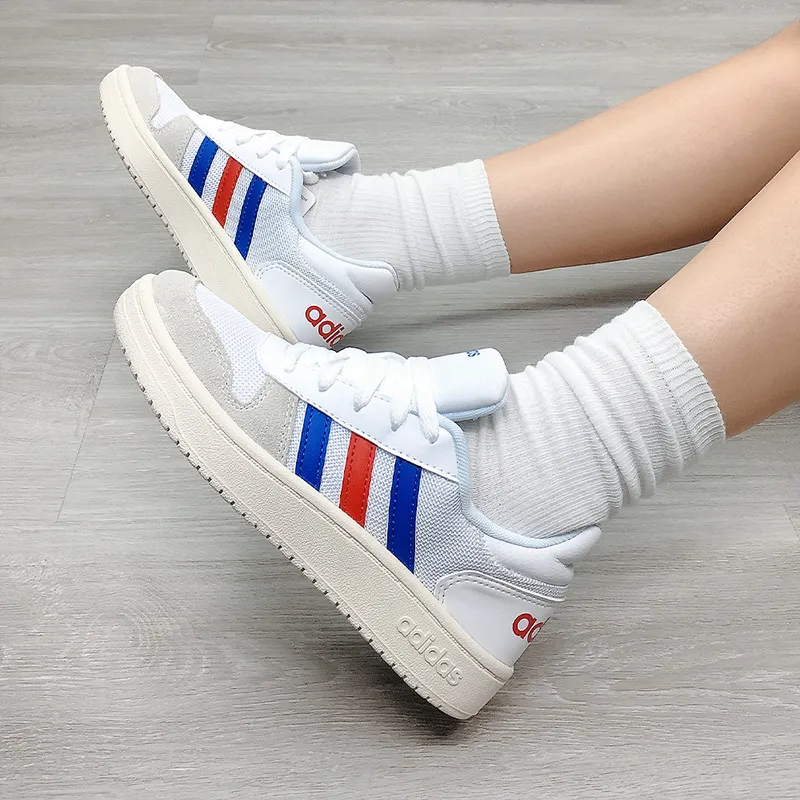 Adidas Neo Hoops 2.0 Low Top Children's Basketball Shoes White Blue Red Kids'-6