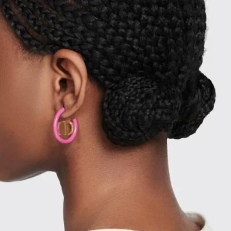 DIOR Metal Earrings Women's Gold/Rose Red-1