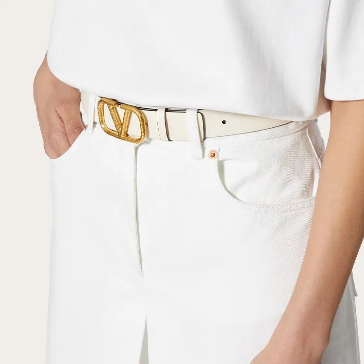 Valentino Forged Effect Smooth Buckle Calfskin Double Sided Belt Women's White/Black 3cm-1