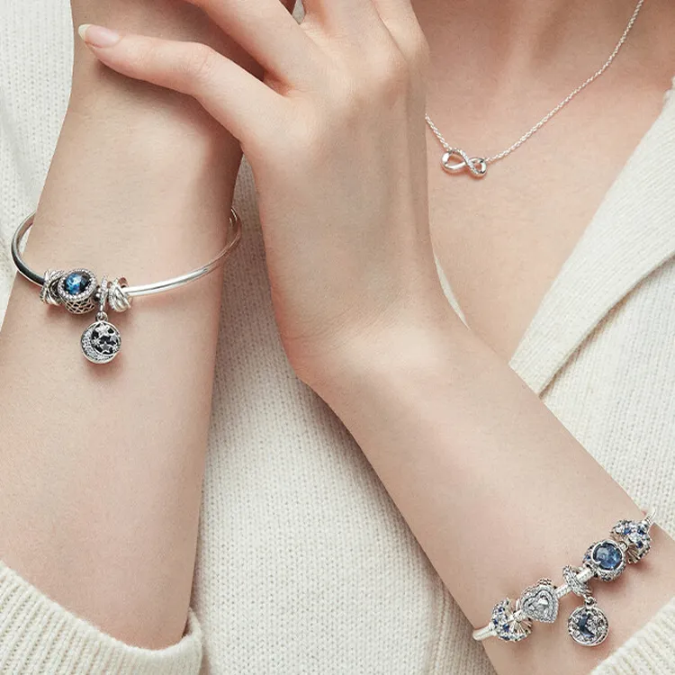 Pandora Synthetic Cubic Zirconia 925 Sterling Silver Bangle Set Women's Silver-2