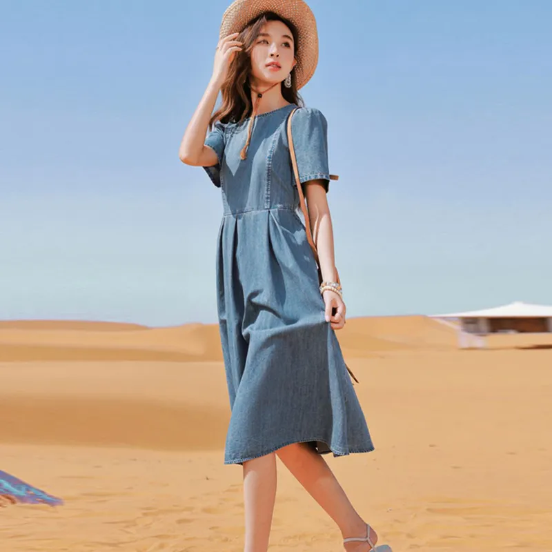 XIANGYING Short Sleeved Dresses Women's Blue-3