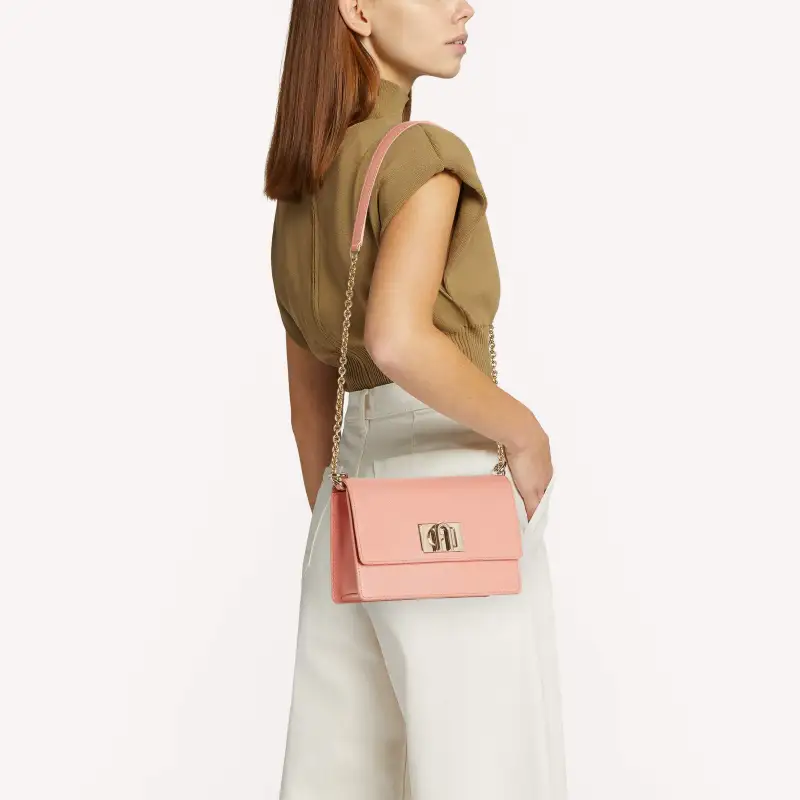 Furla 1927 Collection Pebbled Leather Shoulder Bag Crossbody Bag Mini Women's Grapefruit Pink-4