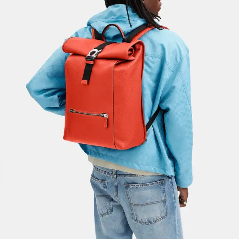 COACH Leather Backpack Men's Orange Red-3