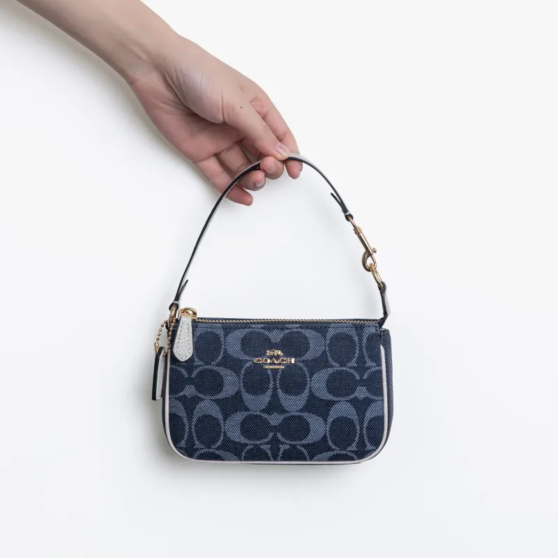 COACH Nolita Jacquard Fabric With Leather Mahjong Bag Shoulder Bag Clutch Wrist Bag Handbag Mini Women's Denim Blue-7