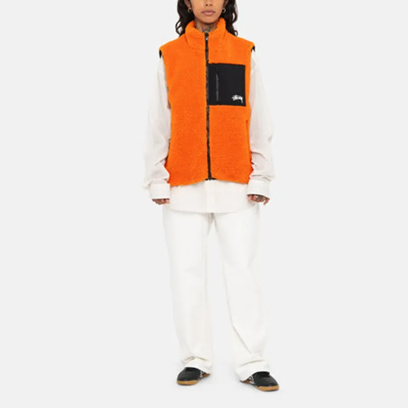 Stussy Sherpa Reversible Vest Orange L - POIZON