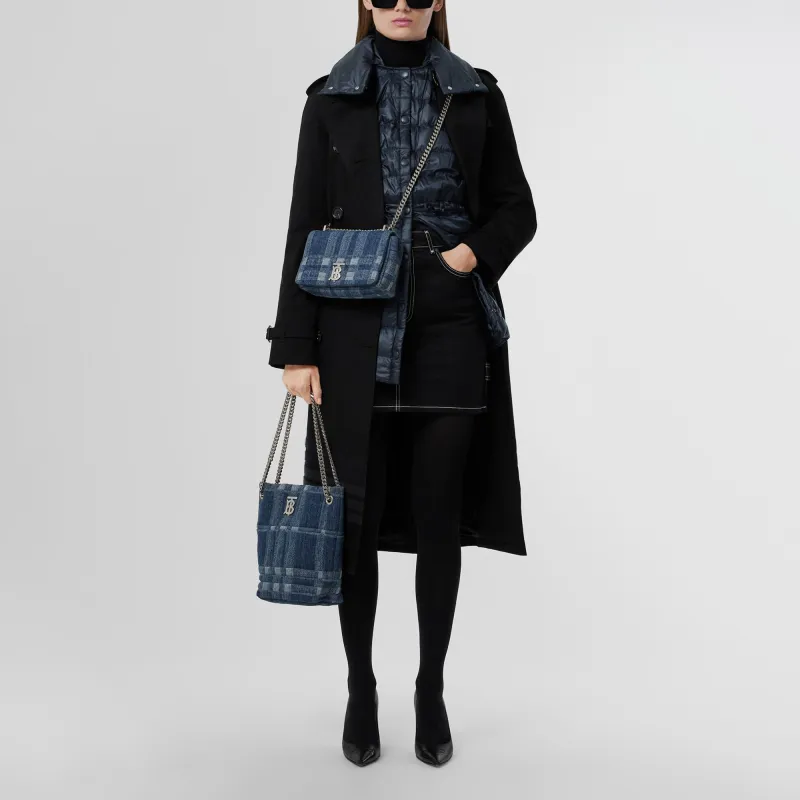 Burberry Solid Color Lapel Mid-Length Down Jacket Women's Midnight Blue-2