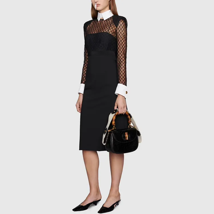 GUCCI Monogram Embroidered Tulle Midi Dress-3