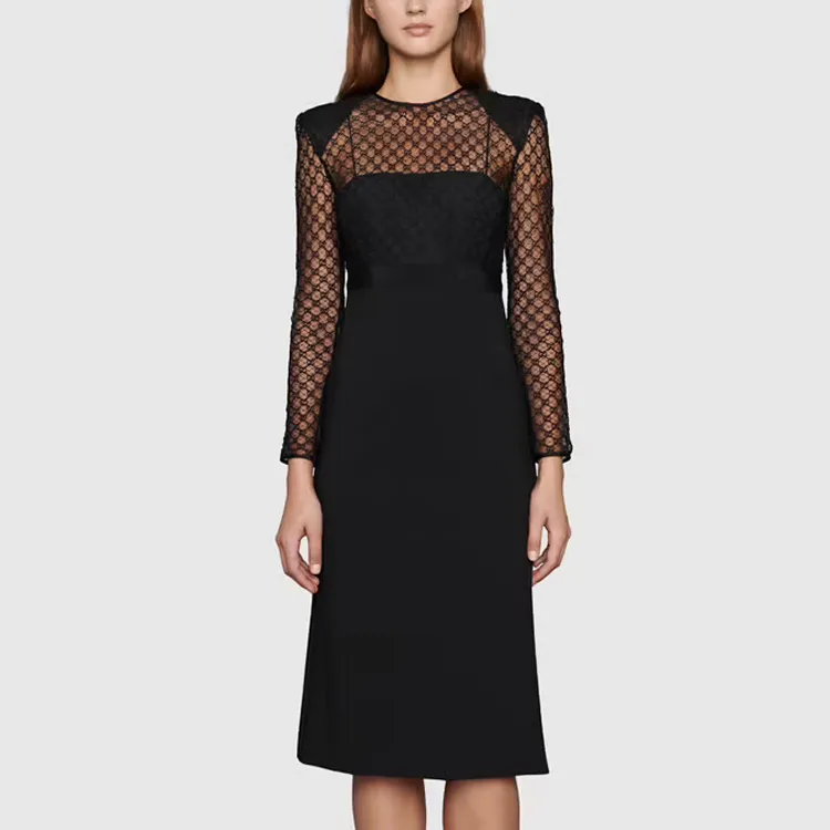 GUCCI Monogram Embroidered Tulle Midi Dress-1