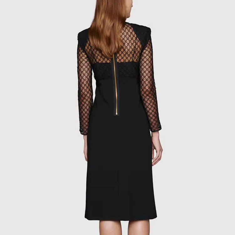 GUCCI Monogram Embroidered Tulle Midi Dress-2
