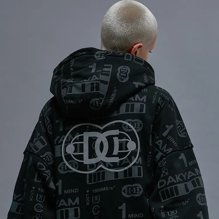 DAKYAM Hooded Loose Fit Sweatshirt Unisex Black-2
