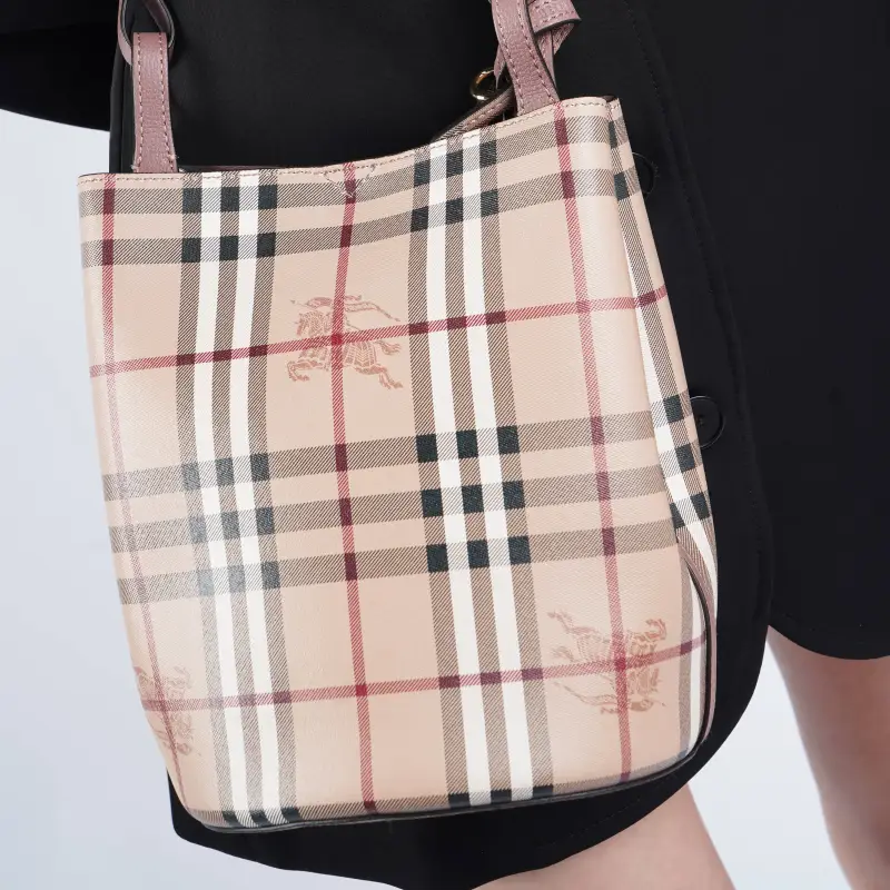 Burberry Small Lorne Haymarket Check Bucket Bag Light Elderberry-10