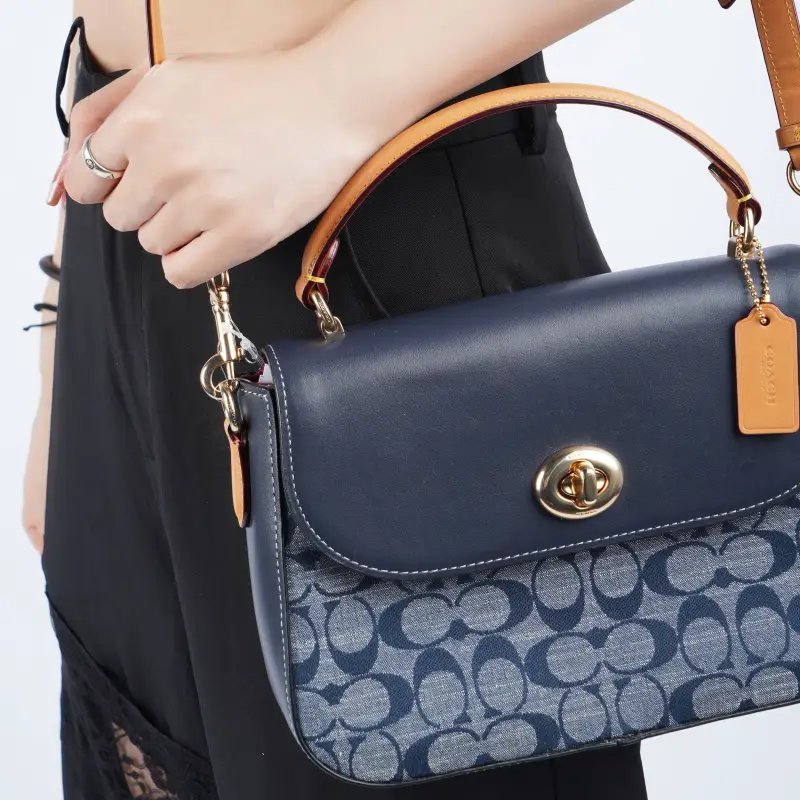 COACH Marlie Leather Satchel Bag, Small Square Bag, Handbag, Shoulder Bag, Crossbody Bag Medium Size Women's Denim Blue-2