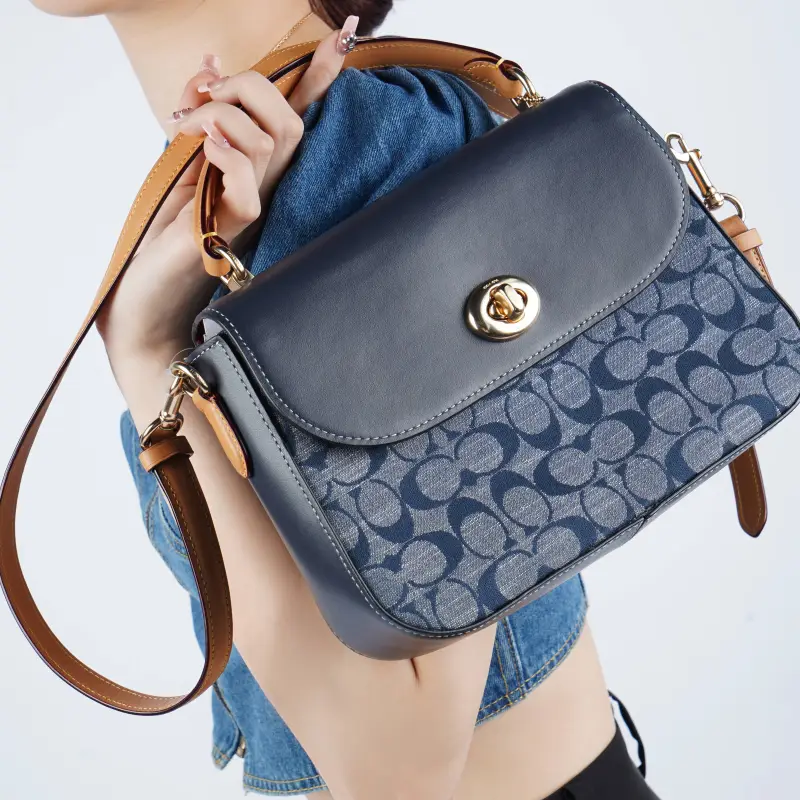 COACH Marlie Leather Satchel Bag, Small Square Bag, Handbag, Shoulder Bag, Crossbody Bag Medium Size Women's Denim Blue-3