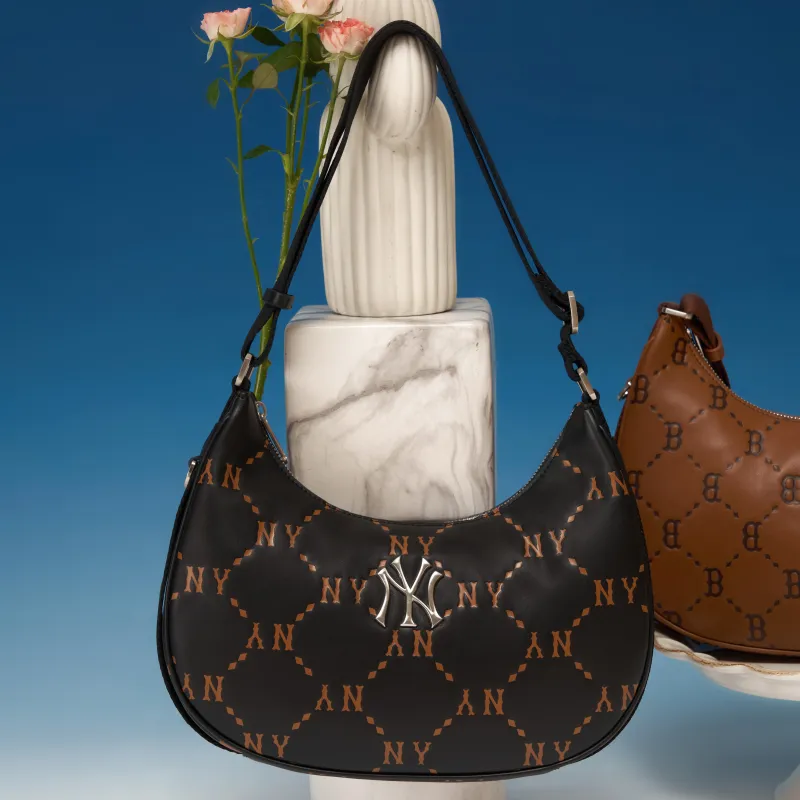 MLB Monogram Collection Polyester Hobo Pochette Shoulder Bag Crossbody Bag Unisex Black-4