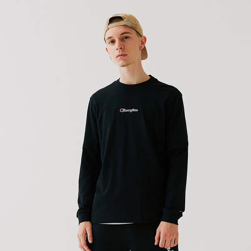 Champion Straight Long Sleeved T Shirt Unisex Black-2