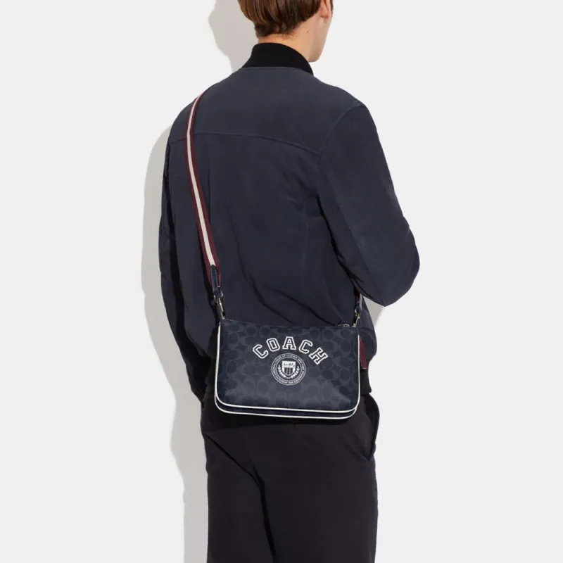 COACH Everett Artificial Leather Shoulder Bag Crossbody Bag Large Size Men's Denim & Chalk White-3