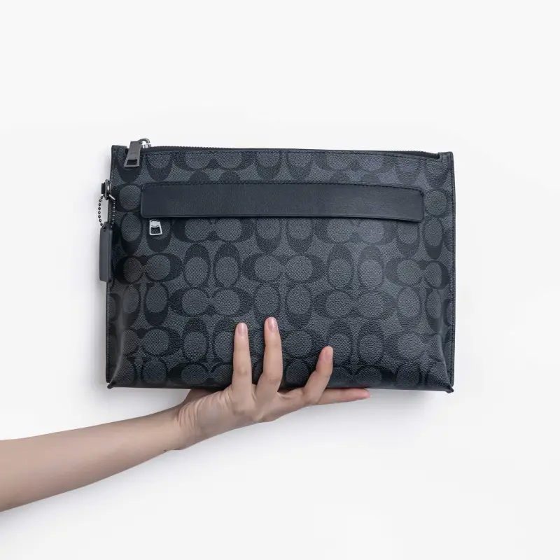 COACH Pouch Coated Canvas With Leather Clutch Large Size Men's Black-6