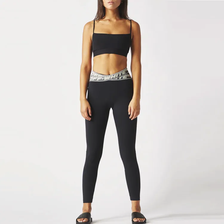 OFF WHITE Logo Waistband Leggings Black/Grey/White-3