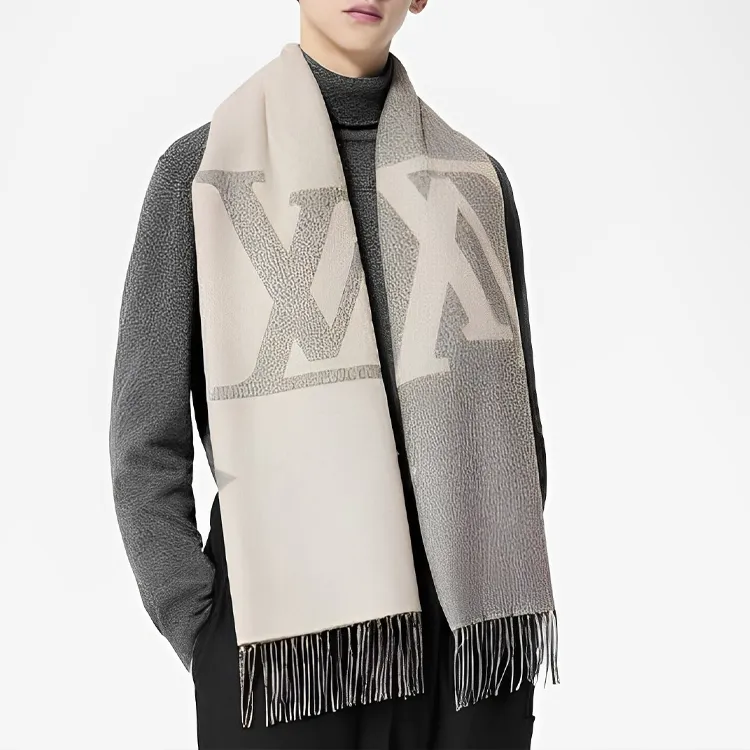 LOUIS VUITTON Monogram GIANT Wool Knit Scarf Men's Ecru Gray-2